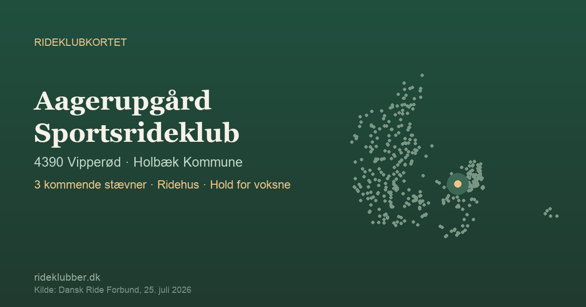 Aagerupgård Sportsrideklub - Vipperød | Rideklubkortet markeret på kortet over danske rideklubber