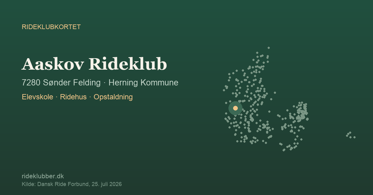 Aaskov Rideklub - Sønder Felding | Rideklubkortet markeret på kortet over danske rideklubber