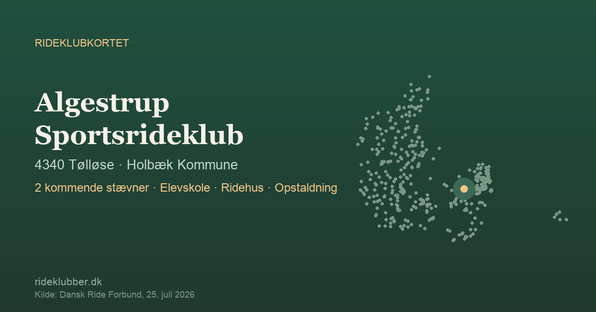 Algestrup Sportsrideklub - Tølløse | Rideklubkortet markeret på kortet over danske rideklubber