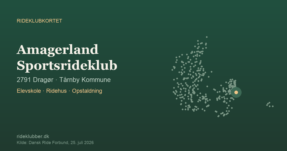 Amagerland Sportsrideklub - Dragør | Rideklubkortet markeret på kortet over danske rideklubber