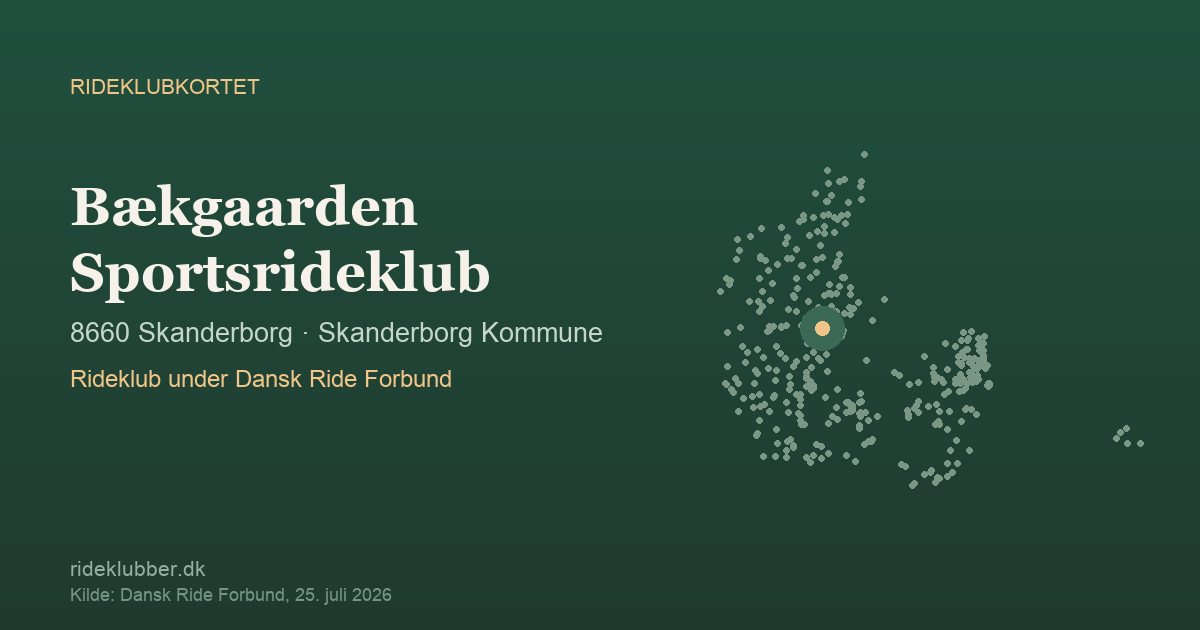Bækgaarden Sportsrideklub - Skanderborg | Rideklubkortet markeret på kortet over danske rideklubber