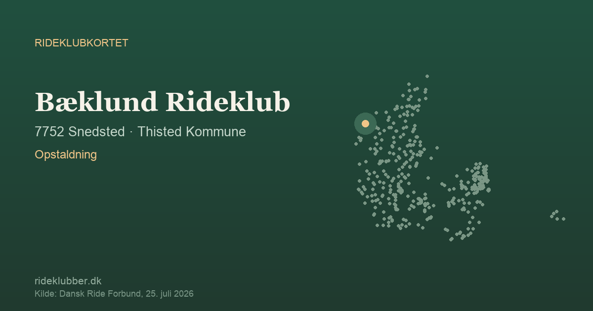 Bæklund Rideklub - Snedsted | Rideklubkortet markeret på kortet over danske rideklubber