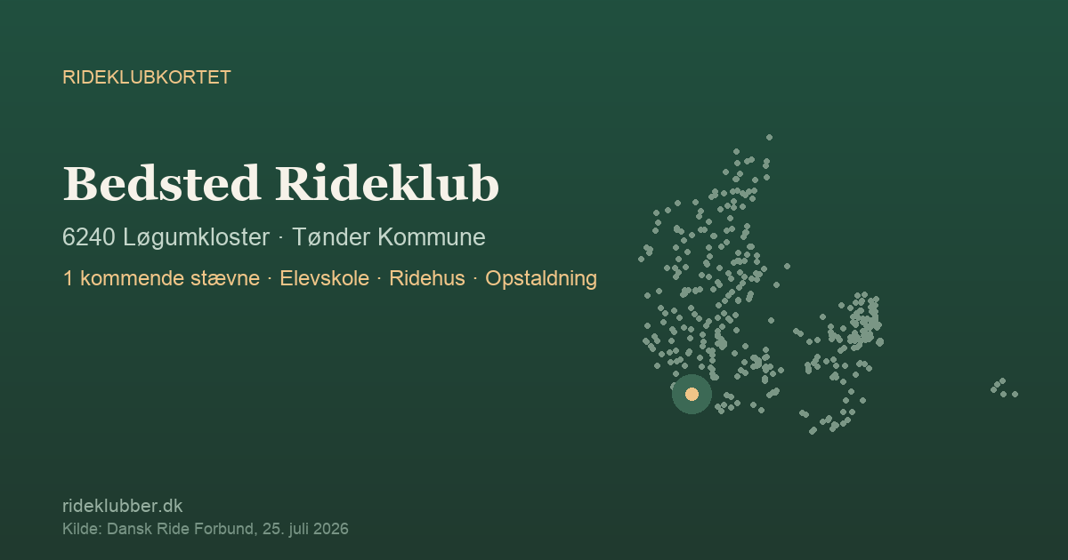 Bedsted Rideklub - Løgumkloster | Rideklubkortet markeret på kortet over danske rideklubber