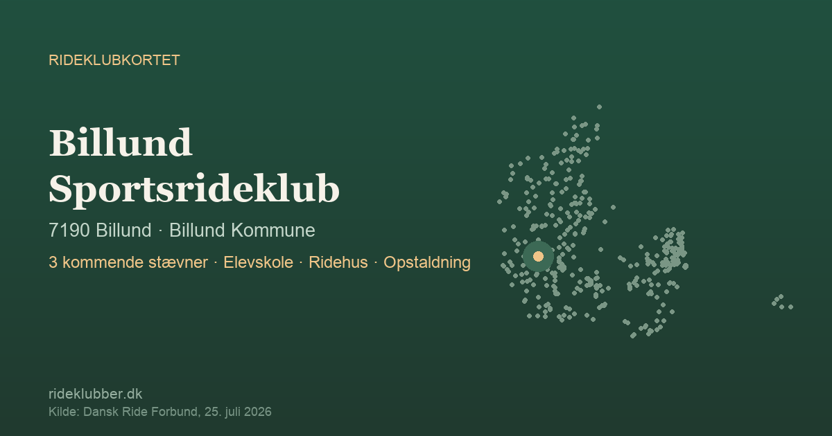 Billund Sportsrideklub - Billund | Rideklubkortet markeret på kortet over danske rideklubber