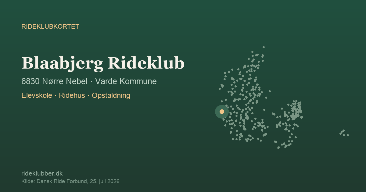 Blaabjerg Rideklub - Nørre Nebel | Rideklubkortet markeret på kortet over danske rideklubber