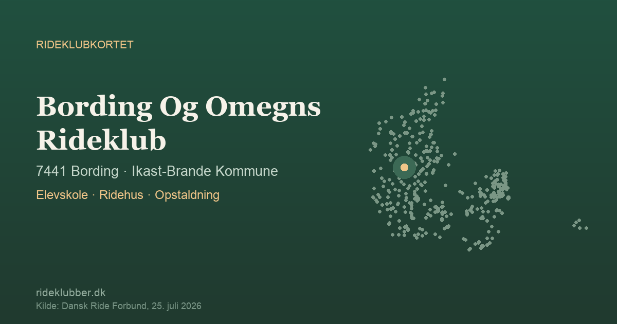 Bording Og Omegns Rideklub - Bording | Rideklubkortet markeret på kortet over danske rideklubber