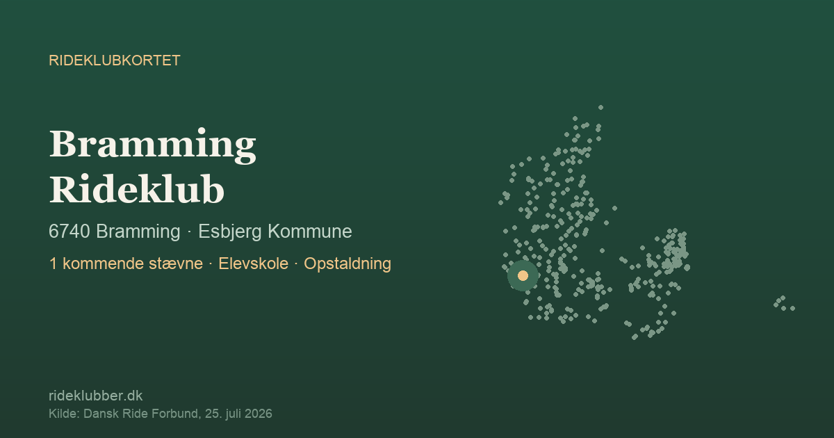 Bramming Rideklub - Bramming | Rideklubkortet markeret på kortet over danske rideklubber