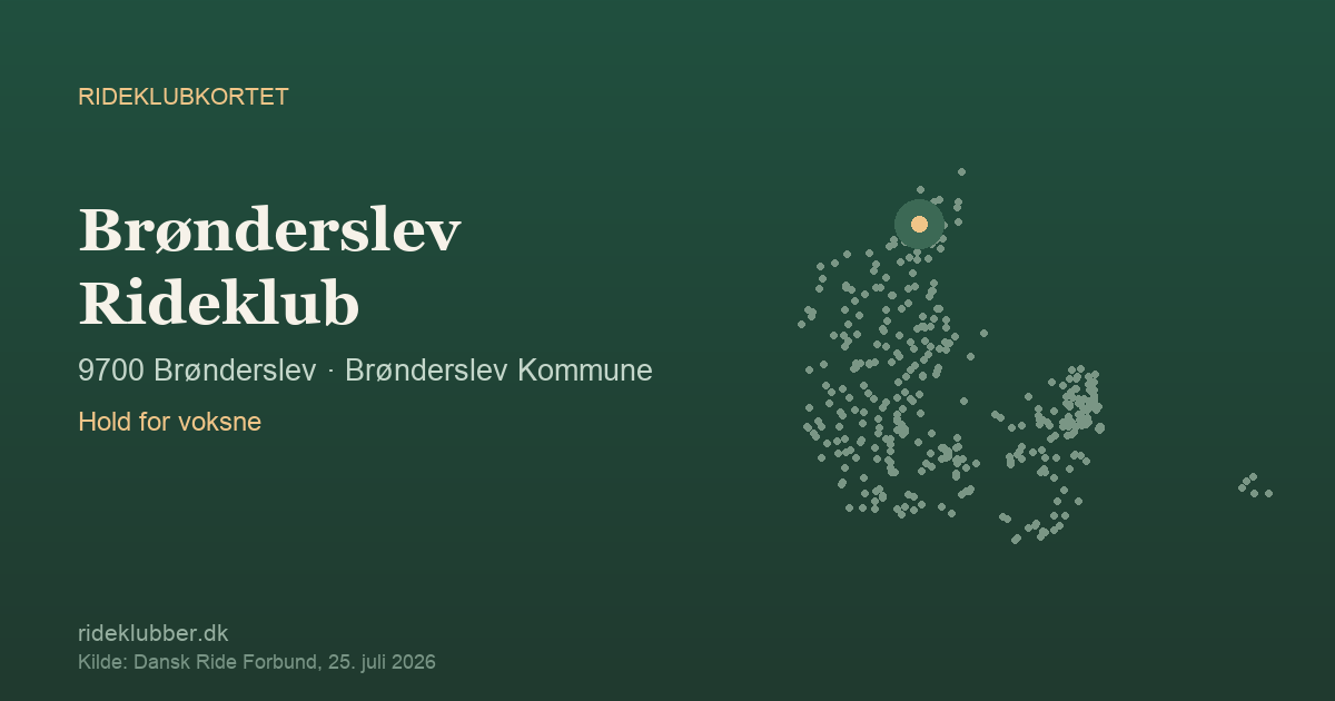 Brønderslev Rideklub - Brønderslev | Rideklubkortet markeret på kortet over danske rideklubber