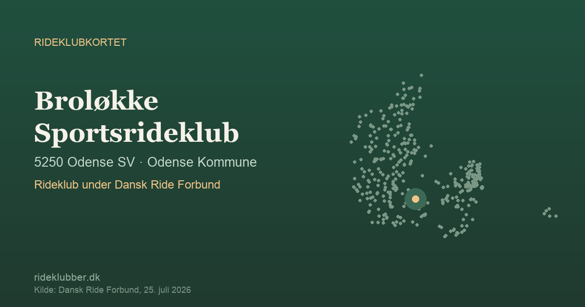Broløkke Sportsrideklub - Odense SV | Rideklubkortet markeret på kortet over danske rideklubber