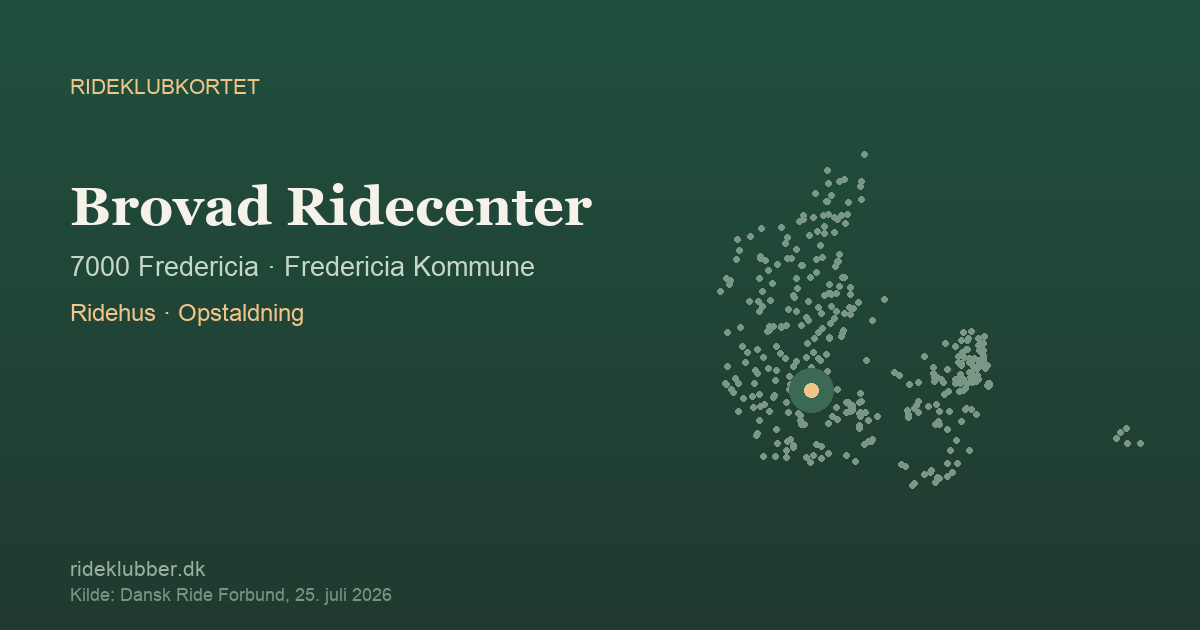 Brovad Ridecenter - Fredericia | Rideklubkortet markeret på kortet over danske rideklubber