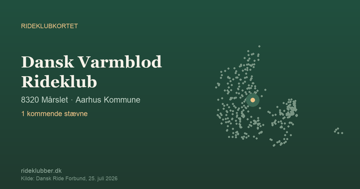 Dansk Varmblod Rideklub - Mårslet | Rideklubkortet markeret på kortet over danske rideklubber