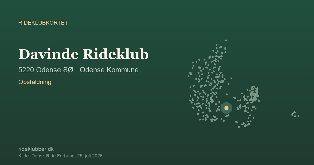 Davinde Rideklub - Odense SØ | Rideklubkortet markeret på kortet over danske rideklubber