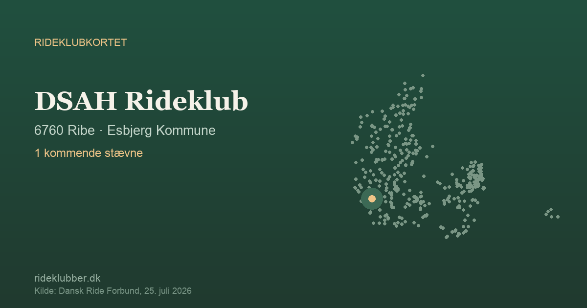 DSAH Rideklub - Ribe | Rideklubkortet markeret på kortet over danske rideklubber