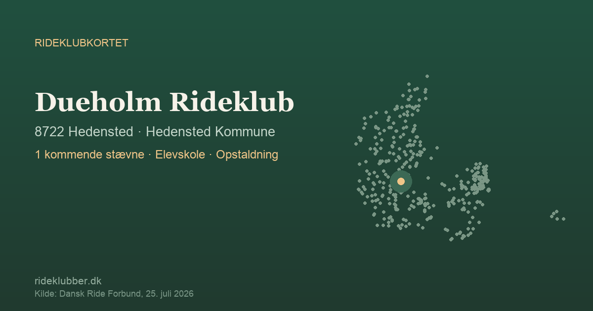 Dueholm Rideklub - Hedensted | Rideklubkortet markeret på kortet over danske rideklubber
