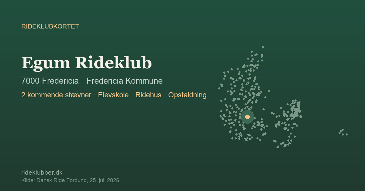 Egum Rideklub - Fredericia | Rideklubkortet markeret på kortet over danske rideklubber