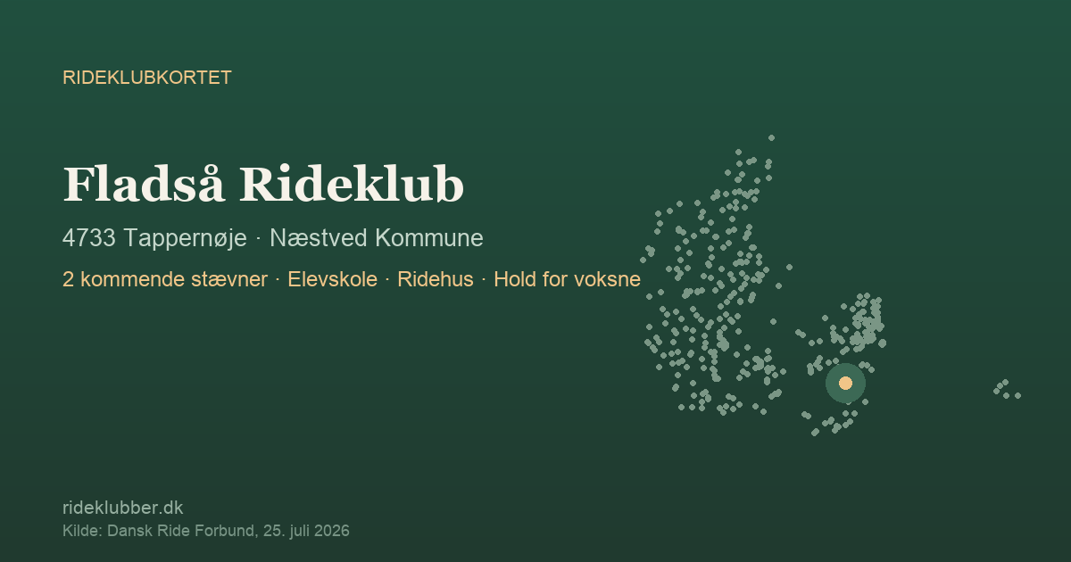 Fladså Rideklub - Tappernøje | Rideklubkortet markeret på kortet over danske rideklubber