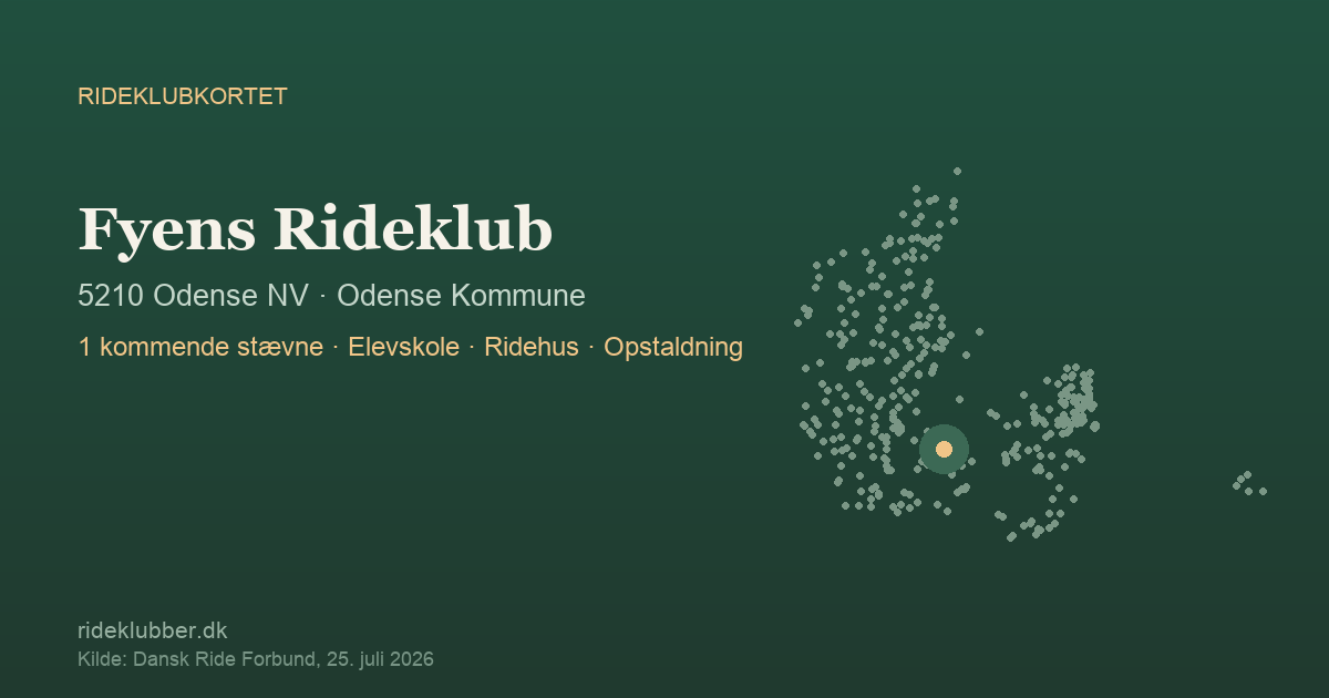 Fyens Rideklub - Odense NV | Rideklubkortet markeret på kortet over danske rideklubber