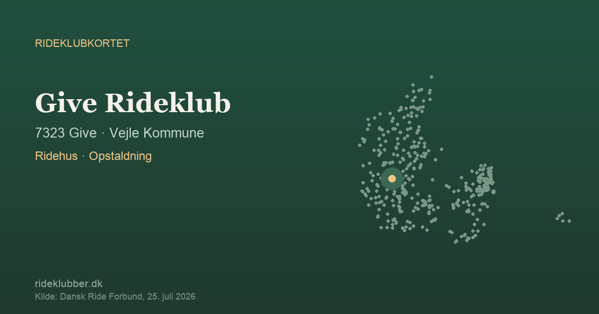 Give Rideklub - Give | Rideklubkortet markeret på kortet over danske rideklubber