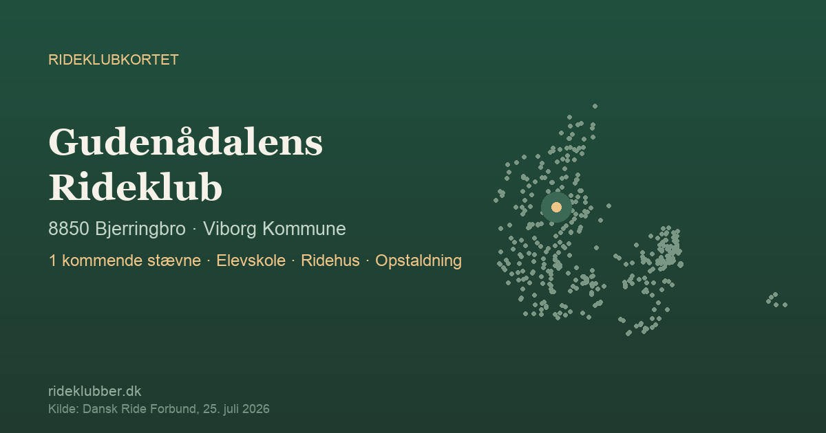 Gudenådalens Rideklub - Bjerringbro | Rideklubkortet markeret på kortet over danske rideklubber