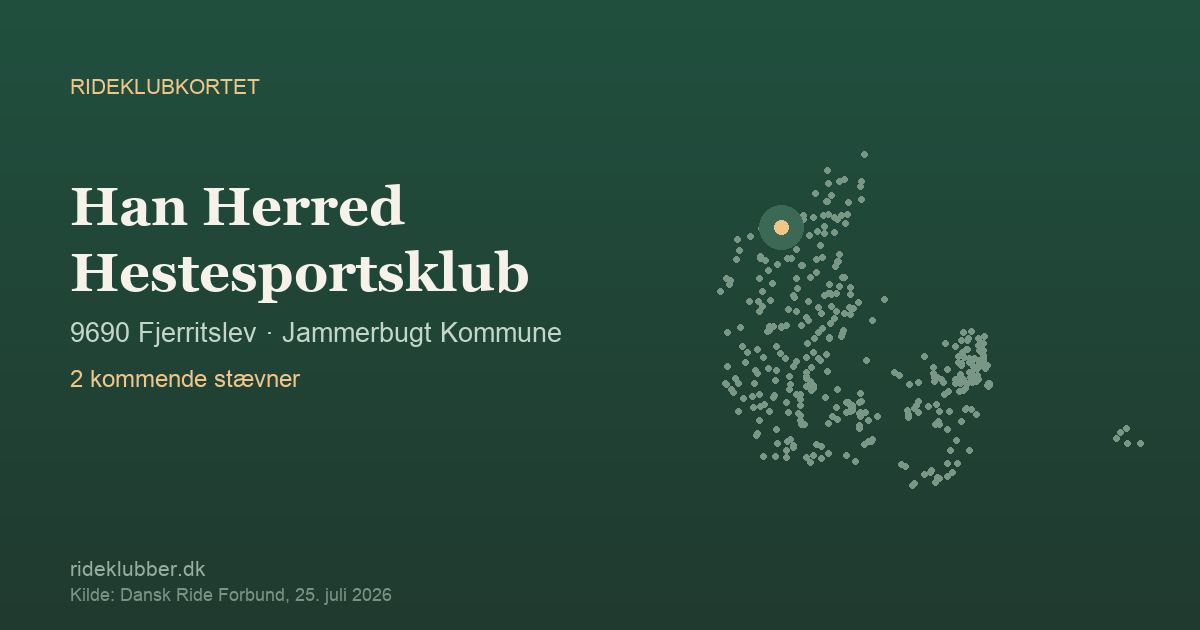 Han Herred Hestesportsklub - Fjerritslev | Rideklubkortet markeret på kortet over danske rideklubber