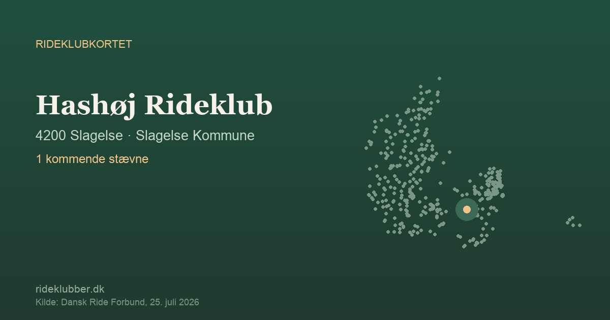 Hashøj Rideklub - Slagelse | Rideklubkortet markeret på kortet over danske rideklubber