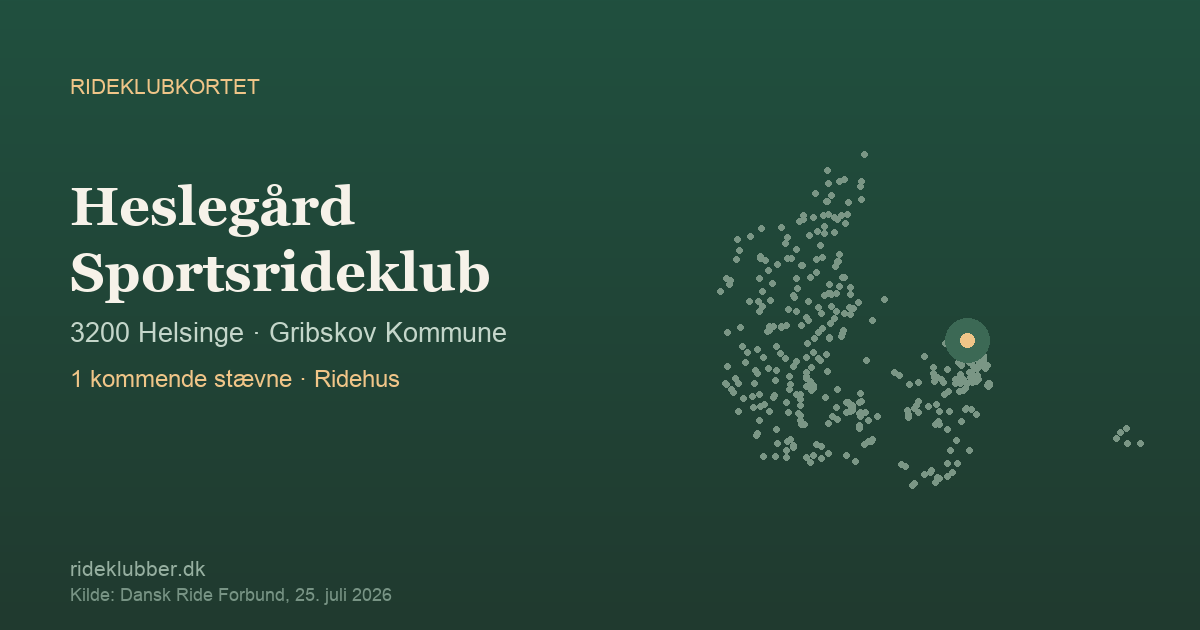 Heslegård Sportsrideklub - Helsinge | Rideklubkortet markeret på kortet over danske rideklubber