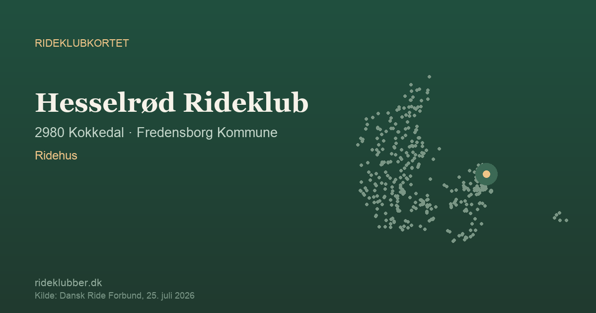 Hesselrød Rideklub - Kokkedal | Rideklubkortet markeret på kortet over danske rideklubber
