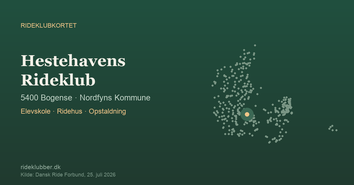 Hestehavens Rideklub - Bogense | Rideklubkortet markeret på kortet over danske rideklubber