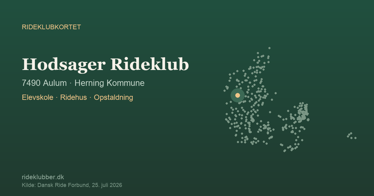 Hodsager Rideklub - Aulum | Rideklubkortet markeret på kortet over danske rideklubber
