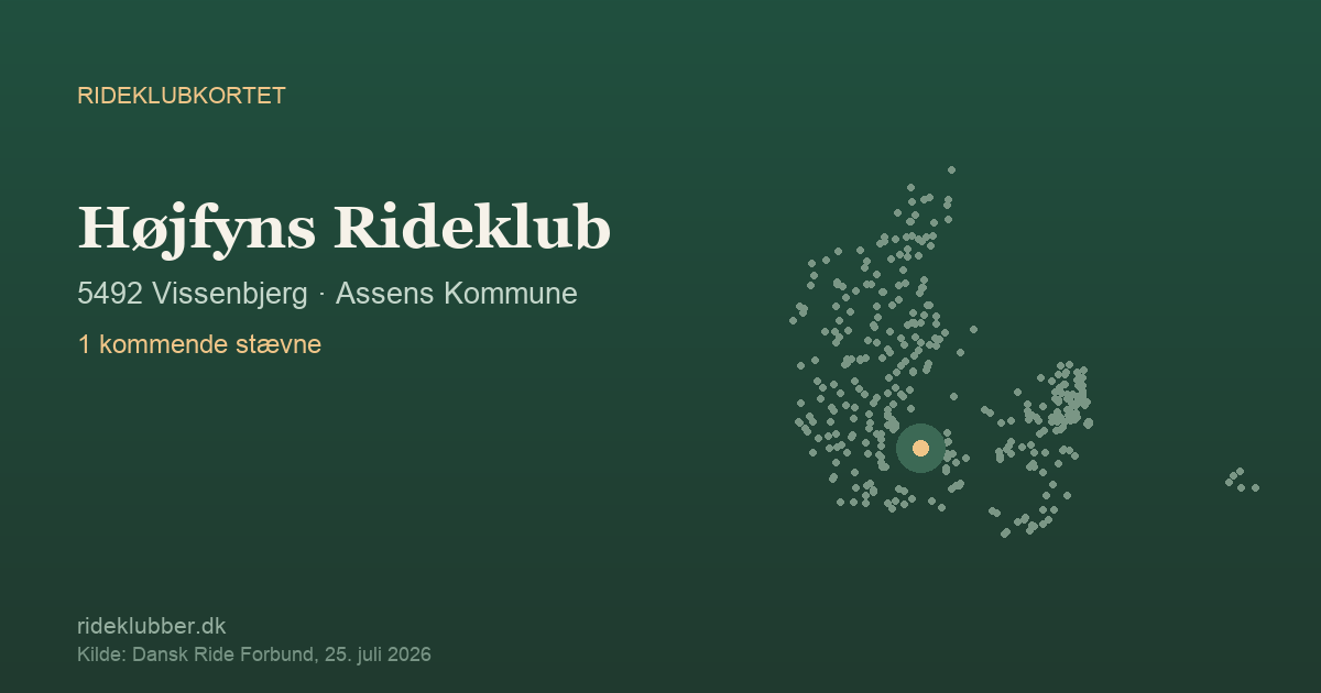 Højfyns Rideklub - Vissenbjerg | Rideklubkortet markeret på kortet over danske rideklubber