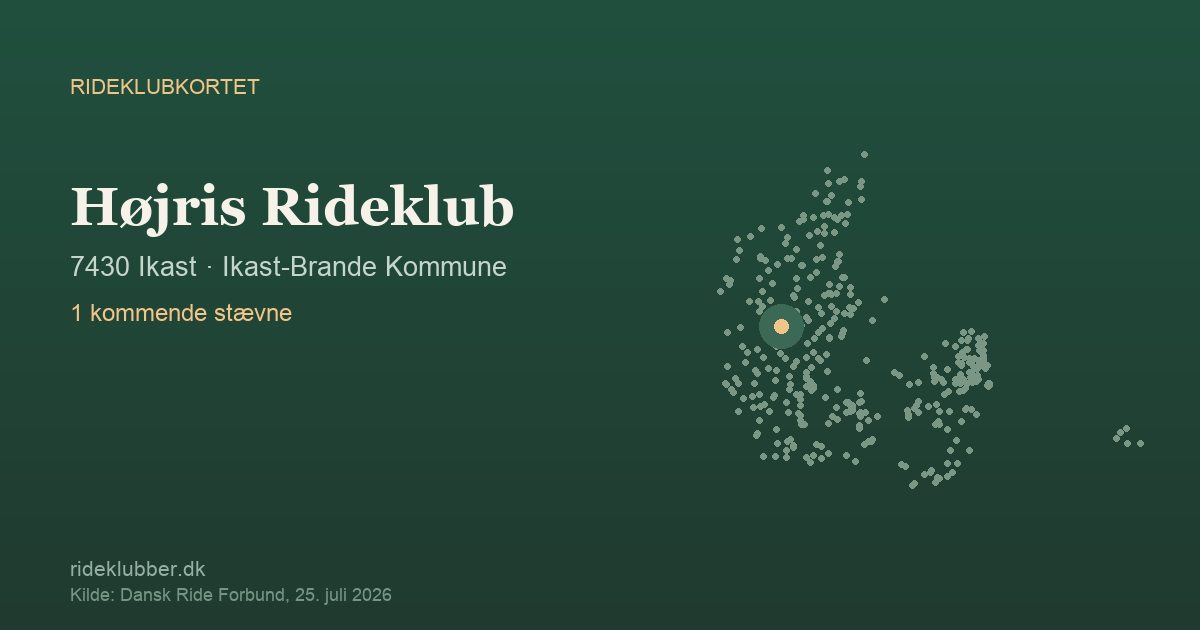Højris Rideklub - Ikast | Rideklubkortet markeret på kortet over danske rideklubber