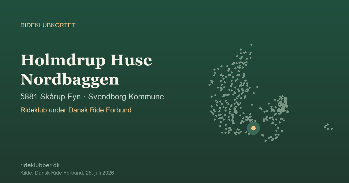 Holmdrup Huse Nordbaggen - Skårup Fyn | Rideklubkortet markeret på kortet over danske rideklubber