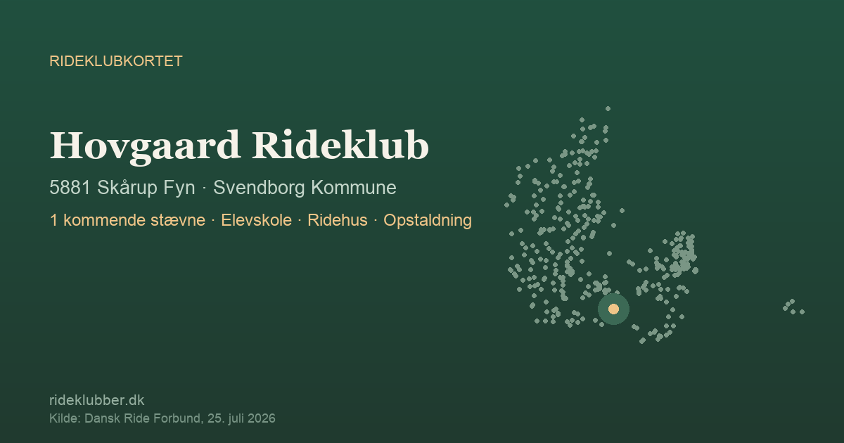Hovgaard Rideklub - Skårup Fyn | Rideklubkortet markeret på kortet over danske rideklubber