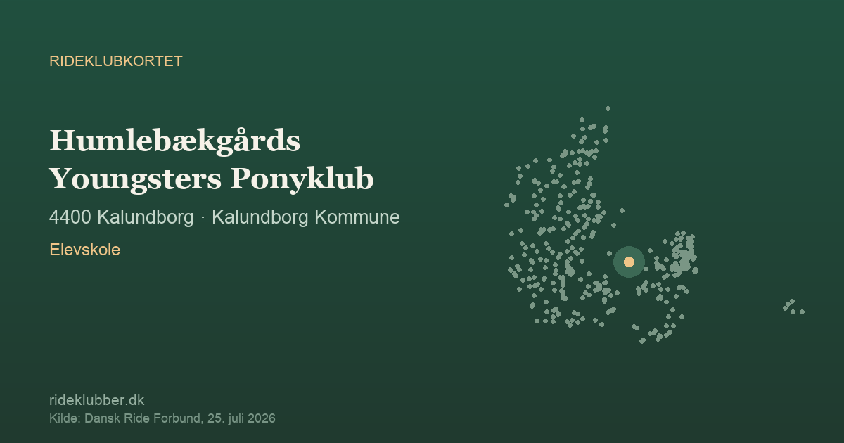 Humlebækgårds Youngsters Ponyklub - Kalundborg | Rideklubkortet markeret på kortet over danske rideklubber