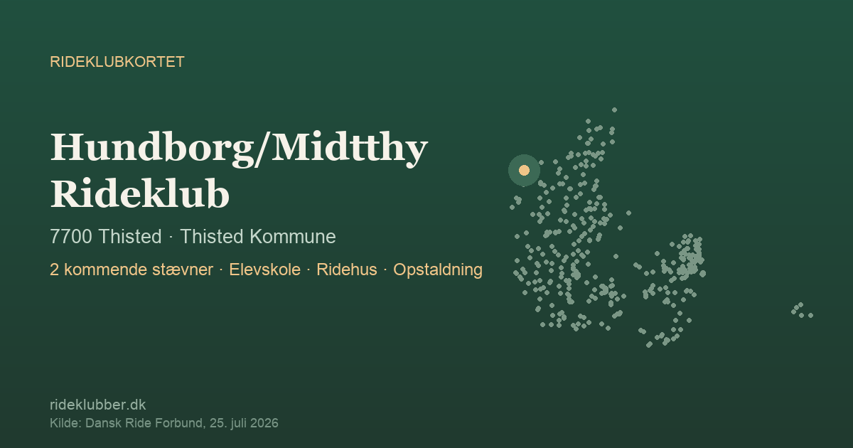 Hundborg/Midtthy Rideklub - Thisted | Rideklubkortet markeret på kortet over danske rideklubber