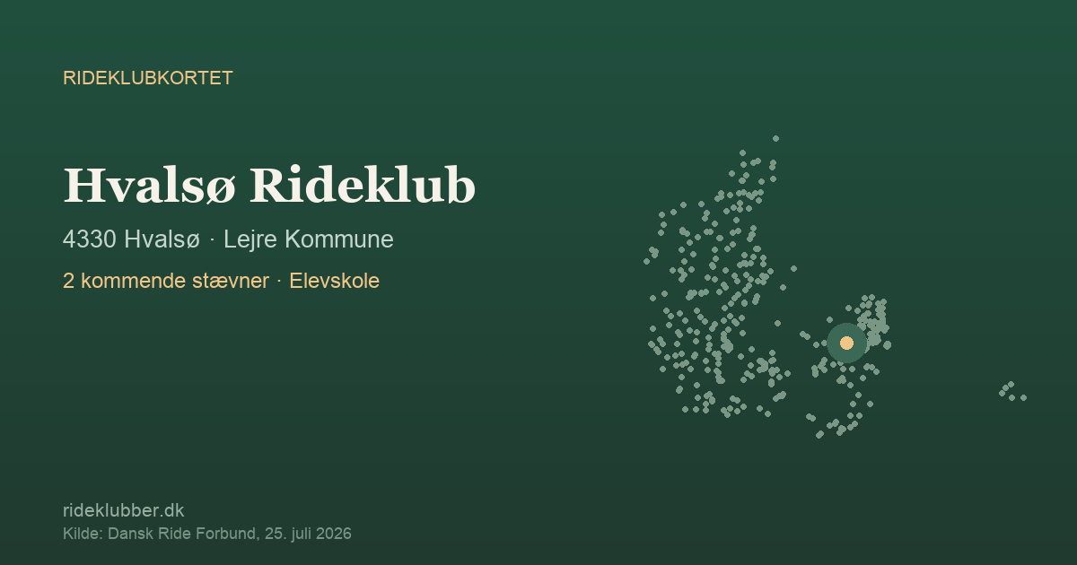 Hvalsø Rideklub - Hvalsø | Rideklubkortet markeret på kortet over danske rideklubber