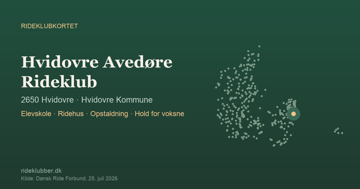 Hvidovre Avedøre Rideklub - Hvidovre | Rideklubkortet markeret på kortet over danske rideklubber
