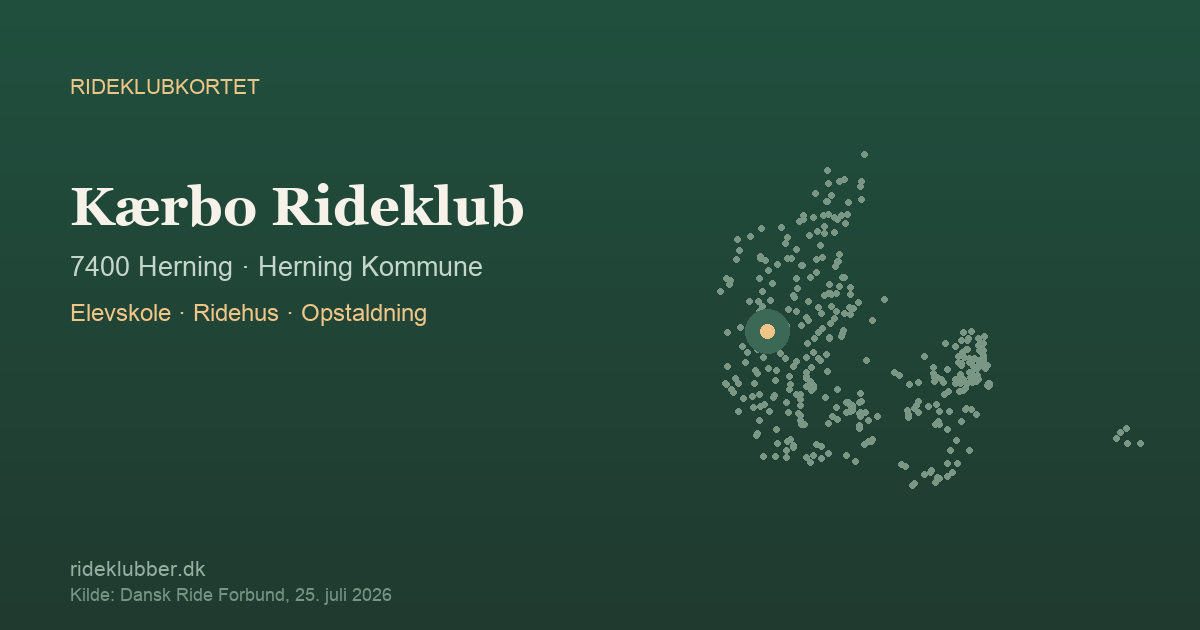 Kærbo Rideklub - Herning | Rideklubkortet markeret på kortet over danske rideklubber