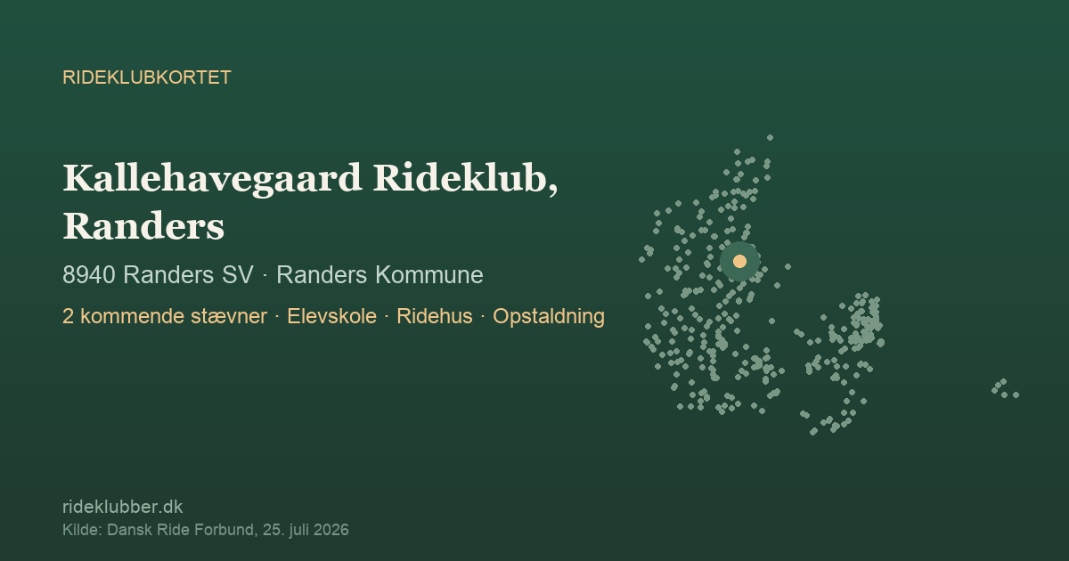 Kallehavegaard Rideklub, Randers - Randers SV | Rideklubkortet markeret på kortet over danske rideklubber