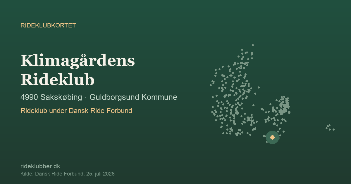 Klimagårdens Rideklub - Sakskøbing | Rideklubkortet markeret på kortet over danske rideklubber