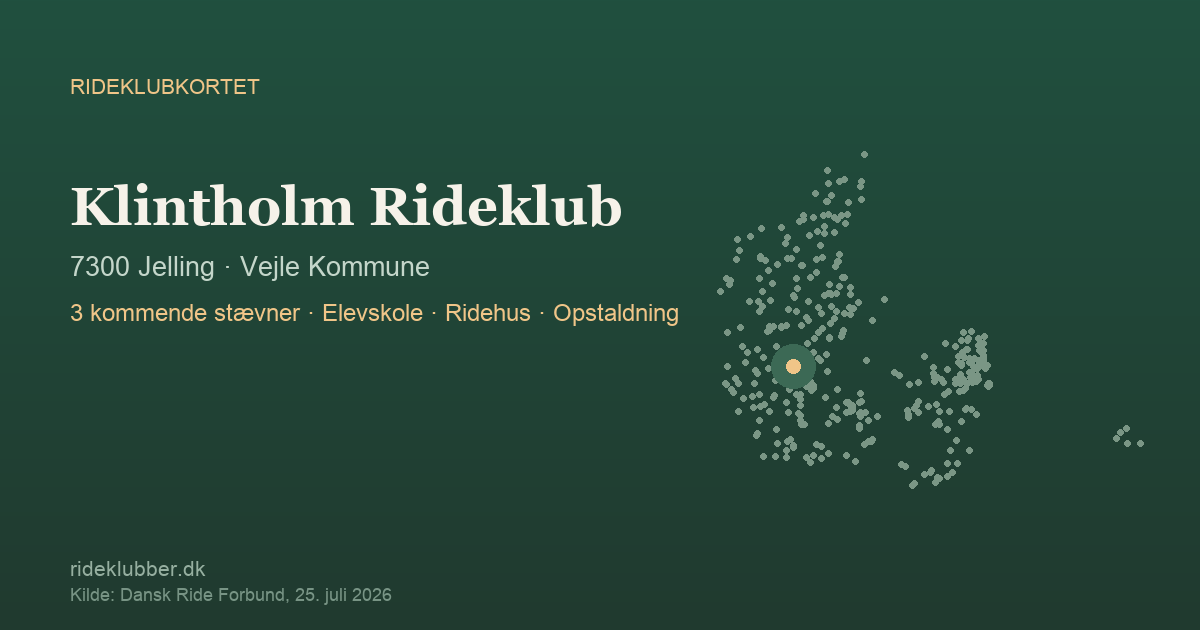 Klintholm Rideklub - Jelling | Rideklubkortet markeret på kortet over danske rideklubber