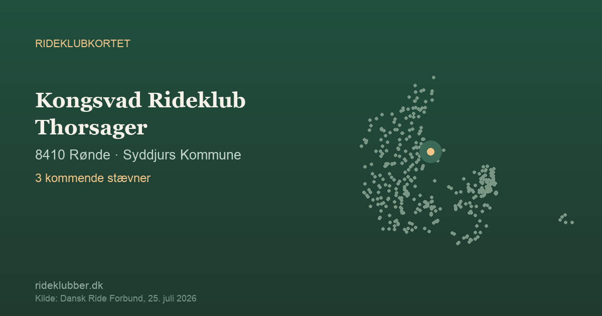 Kongsvad Rideklub Thorsager - Rønde | Rideklubkortet markeret på kortet over danske rideklubber