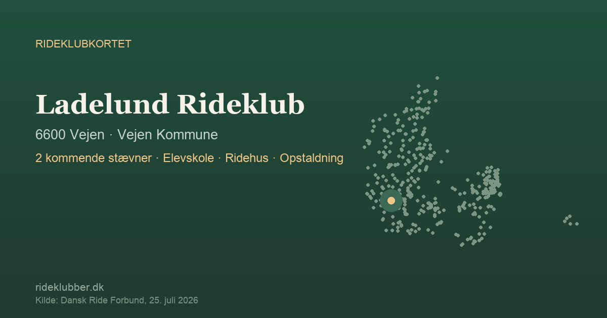 Ladelund Rideklub - Vejen | Rideklubkortet markeret på kortet over danske rideklubber