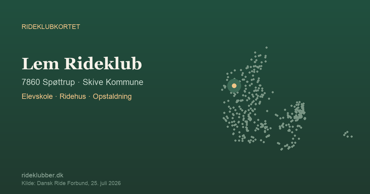 Lem Rideklub - Spøttrup | Rideklubkortet markeret på kortet over danske rideklubber