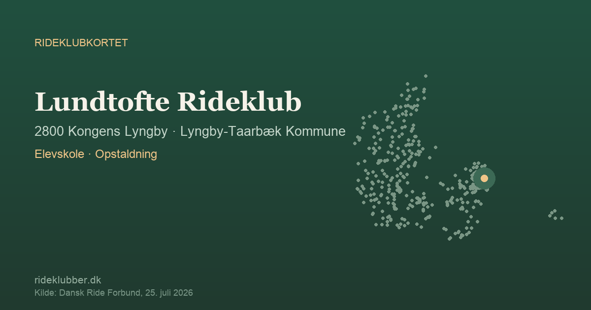 Lundtofte Rideklub - Kongens Lyngby | Rideklubkortet markeret på kortet over danske rideklubber