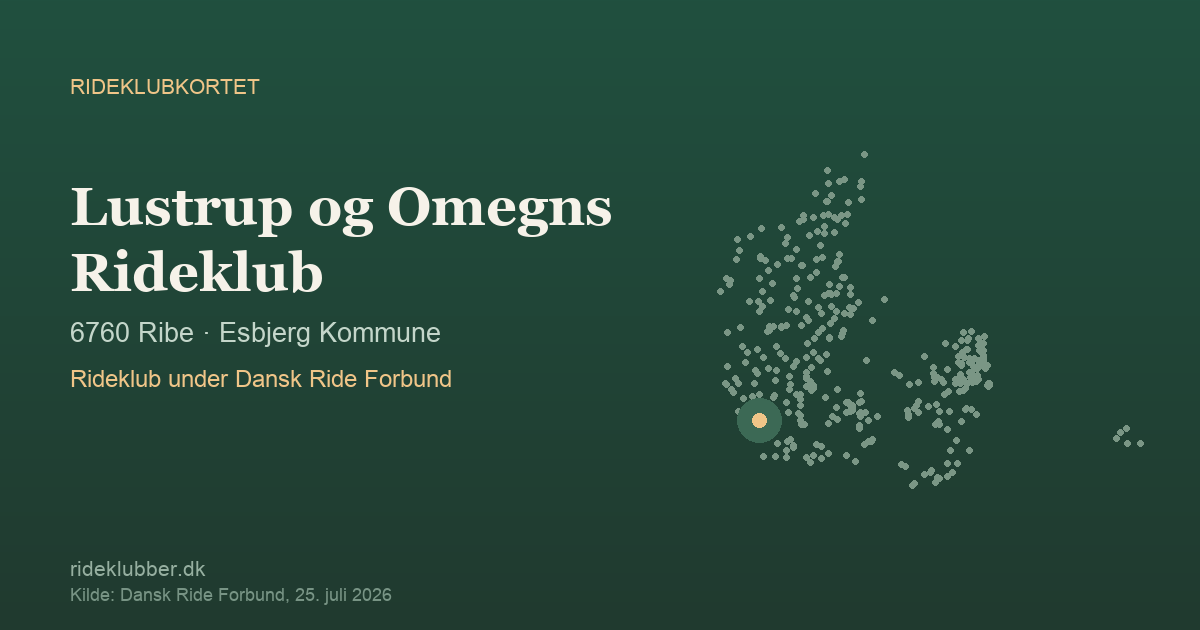 Lustrup og Omegns Rideklub - Ribe | Rideklubkortet markeret på kortet over danske rideklubber