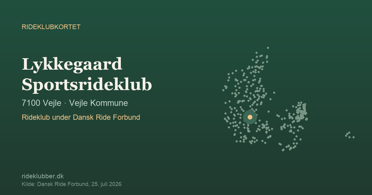 Lykkegaard Sportsrideklub - Vejle | Rideklubkortet markeret på kortet over danske rideklubber