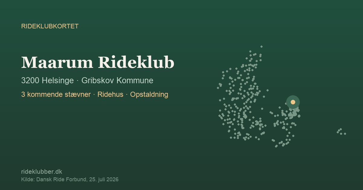 Maarum Rideklub - Helsinge | Rideklubkortet markeret på kortet over danske rideklubber