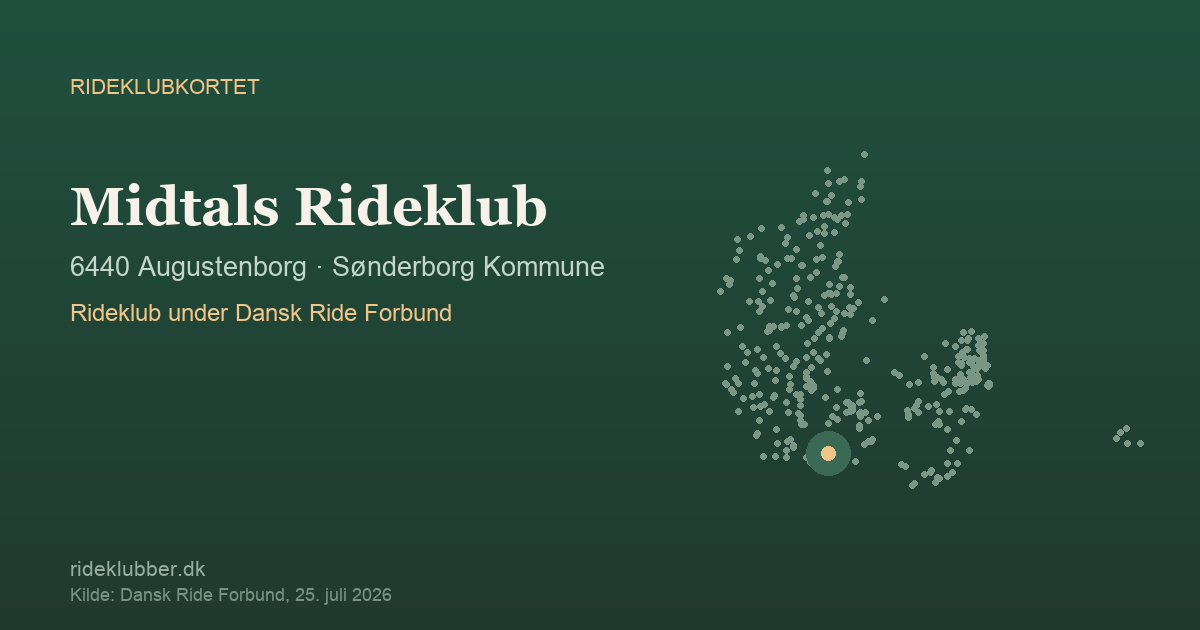 Midtals Rideklub - Augustenborg | Rideklubkortet markeret på kortet over danske rideklubber
