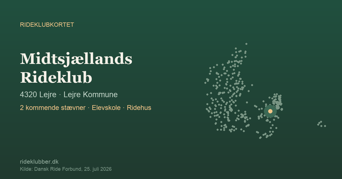 Midtsjællands Rideklub - Lejre | Rideklubkortet markeret på kortet over danske rideklubber